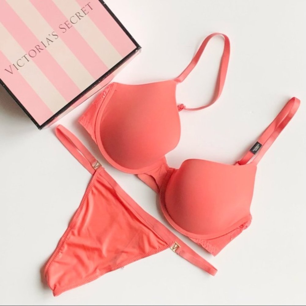 32D SMALL Victoria’s Secret coral pink bra set